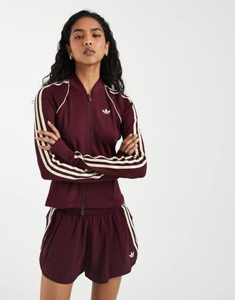 adidas adidas Originals top sportivo con zip in bordeaux e crema-Rosso