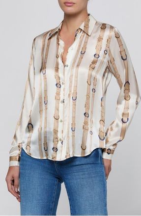 L'agence Tyler Silk Stripe Shirt in Ecru Multi Stud Belt Stripe at Nordstrom, Size X-Small