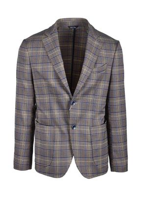 Domenico Tagliente Polyester Cotton Viscose Elastane Jacket - Brown/Blue