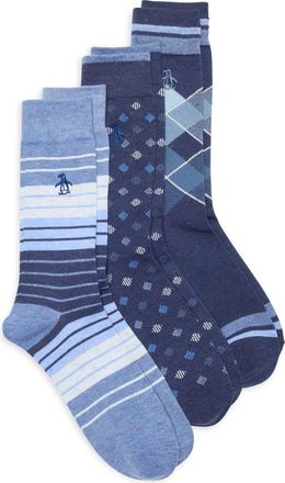 Original Penguin Henley Argyle Assorted 3-Pack Dress Socks in Dark Navy at Nordstrom Rack