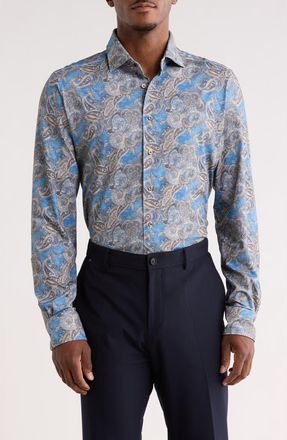 Emanuel Berg Modern Fit 4 Flex Stretch Knit Button-Up Shirt in Blue at Nordstrom Rack, Size Small R