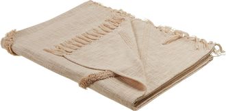 Beliani Manta De Algod&oacute;n Natural Beige Claro 130 X 180 Cm Hecho A Mano Flecos Jaunpur