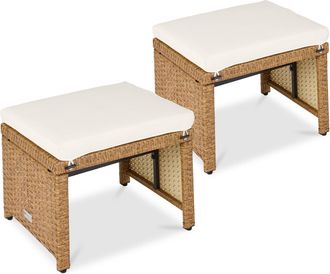 Best Choice Products Set of 2 Multipurpose Patio Wicker Ottomans w/ Removable Cushions, Steel Frame