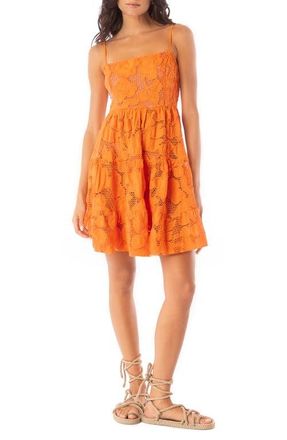 Maaji Ginger Garden Emily Cotton Cover-Up Dress in Bright Orange at Nordstrom, Size Medium