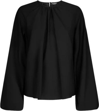 Dondup Raglan Blouse met Popeline Ruches - Dames - Blouses - Zwart - M - Wol - Overhemden