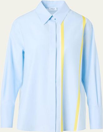 Akris Striped Chambre Button-Down Tunic Blouse