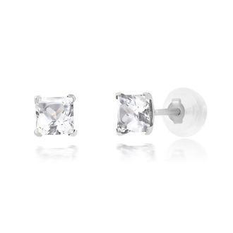 MAX + STONE 14k White Gold Square Princess Cut 4mm Gemstone Stud Earrings