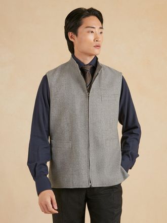 Oliver Brown Zip Up Gilet - Mid Grey Drago Flannel