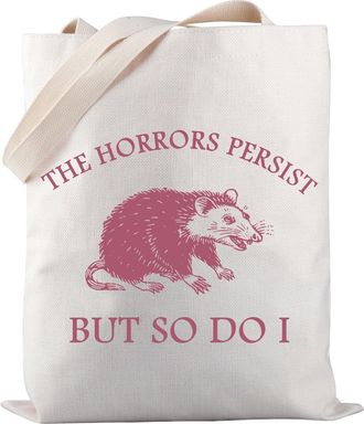Generic Racoon Opossum Tote Bag The Horrors Persist But So Do I Tote Bag Mental Health Tote Bag Opossum Lover Gift (So Do I TOTE)