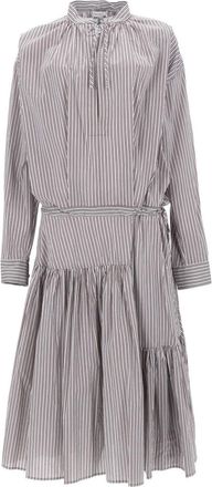 Dries Van Noten Denvo Vertical Stripes Tiered Dress