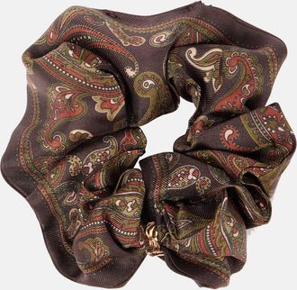 Saint Laurent Scrunchie in seta con stampa paisley e logo