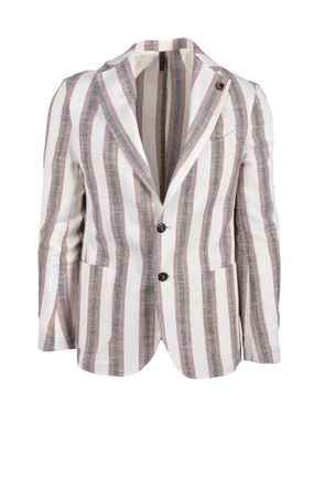 Laboratori Italiani White and Blue Vertical Striped Jacket