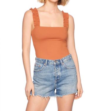 Susana Monaco Ruffle Strap Top In Umber