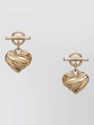 Chlo&eacute; drop heart earrings polished textured design