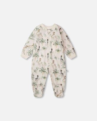 Deux par Deux Organic Cotton Jersey Animal Footed One-Piece Pyjama in Beige Zebra Print at Nordstrom, Size 24M