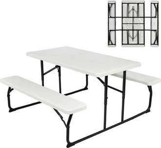 Costway Conjunto De Mesa Y Banco De Picnic Plegable, Juego De Mesa De Camping Al Aire Libre, Mesa Rectangular Plegable Port&aacute;til Con 2 Bancos Y Marco Resistent