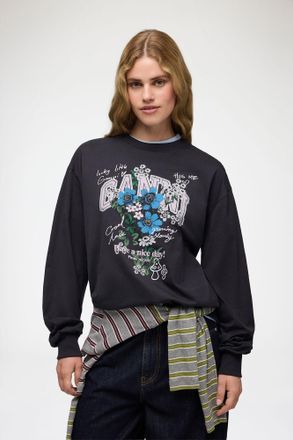 Ganni Mixed Long-sleeve T-shirt with Flowers - Size XXS Organic Cotton