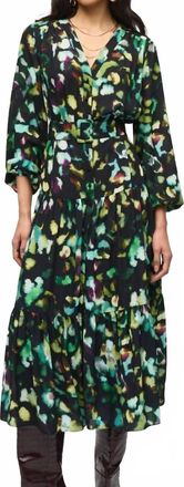Joseph Ribkoff Abstract Camo Belted A-Line Midi Dress In Black/multi