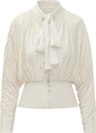 Self Portrait Strik blouse met strikdetail - Dames - Blouses - Wit - 2XS - Polyester - Overhemden