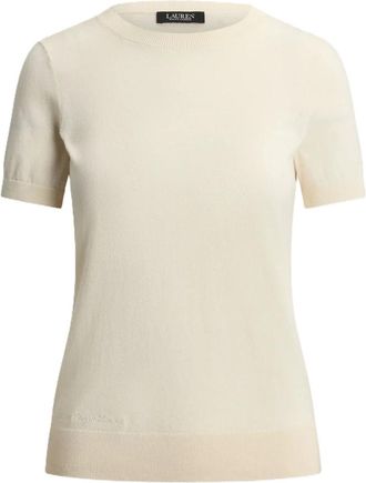 Ralph Lauren Maglione a maniche corte ricamato - - Knitwear - Donna - Beige - L