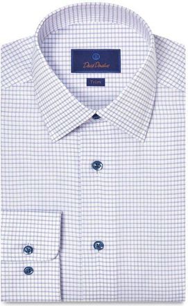 David Donahue Trim Fit Check Cotton Dobby Dress Shirt in White/Berry at Nordstrom, Size 17.5 - 36