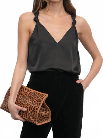 Greylin Kassi Shoulder Knot Satin Top In Black