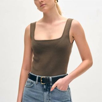 White + Warren Superfine Organic Cotton Tank Top In Dark Sage