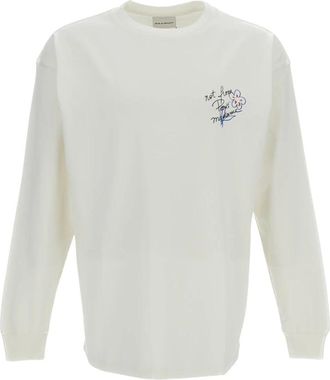 Dr&ocirc;le de Monsieur Esquisse Slogan Long Sleeve T-shirt - Heren - Longsleeves - Wit - L - Katoen - Tops