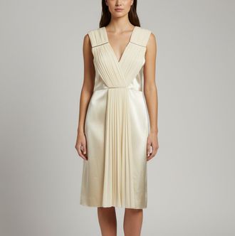 Christopher Kane Cream Satin And Chiffon Draped V-Neck Dress