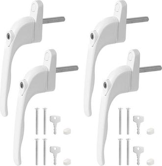 OEM Juego De 4 Manijas De Aluminio Con Cerradura Para Ventanas - Se Aseguran Con Llave, Ideales Para Ventanas Y Puertas (blanco)