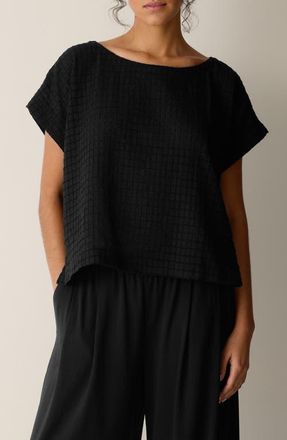 Eileen Fisher Ballet Neck Boxy Top in Black at Nordstrom, Size Medium