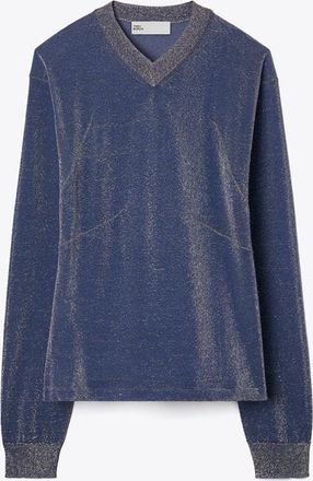 Tory Burch Womens Metallic V-Neck Sweater, size S