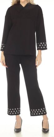 Joseph Ribkoff Grommet Detail Three Quarter Sleeve Top In Black