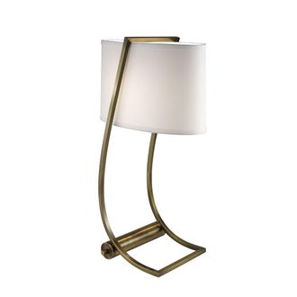 Loops Table Lamp USB Port in Base White Cotton Fabric SHade Bali Brass LED E27 60W