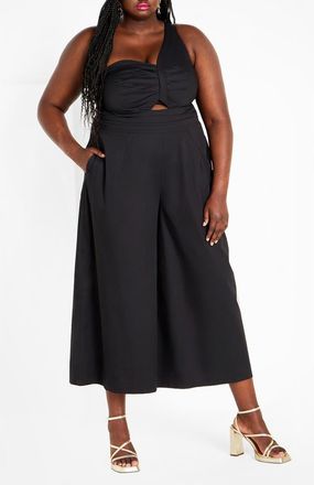 City Chic Rebecca One-Shoulder Cotton Jumpsuit in Black at Nordstrom, Size Xxl