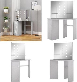vidaXL Tavolino da Trucco Angolare LED Grigio Cemento 111x54x141,5 cm - Tavolino da trucco LED - Tavolino da trucco moderno