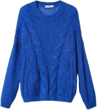 Twinset Donkerblauwe Mohair Trui - Dames - Ronde hals truien - Blauw - L - Wol - Truien & Vesten