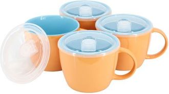 Gibson Home On The Go 4 Piece 25 Ounce Stoneware Soup Cup Set with Lid in Orange at Nordstrom