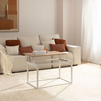 Klast Mesa de centro elevable de madera natural 80 cm x 49-61 cm