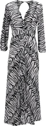 Rixo Rose Open Back Ruffled Maxi Dress in Animal Print Silk