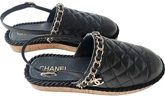 Chanel Navy Quilted Leather Slingbacks Size 38