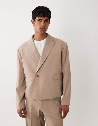 Asos Giacca da abito squadrata avvolgente color cammello-Neutro