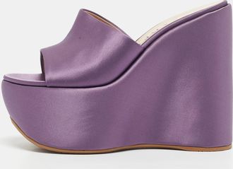 Casadei Light Purple Satin Platform Wedge Sandals