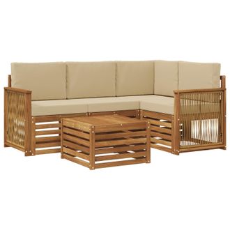 vidaXL Conjunto De Sof&aacute;s De Exterior 5 Pcs Natural Y Beige Vidaxl