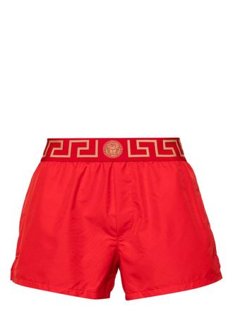 Versace Silk and Nylon Shorts with Gold Greek Key Detailing