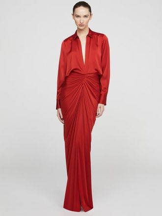 Halston Heritage Katrine Jersey And Satin Gown in Auburn at Nordstrom, Size 8
