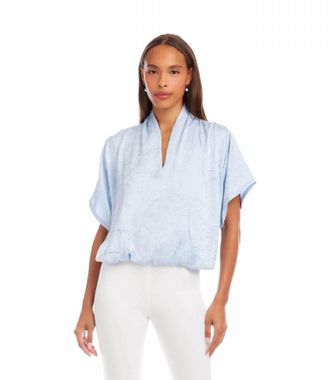 Karen Kane Short Sleeve V-Neck Top In Light Blue