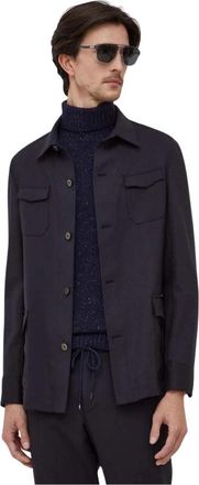 Michael Kors Wool Shirt - Heren - Zomerjassen - Blauw - 2XL - Wol - Jassen