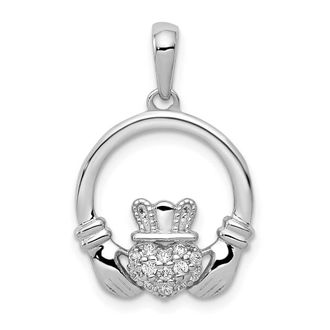 Diamond2Deal 14k White Gold Diamond Claddagh Circle Pendant