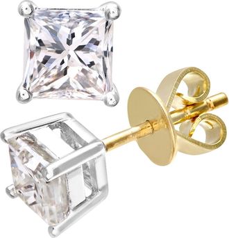 Jewelco London 18ct Gold Princess 1ct Diamond Solitaire Stud Earrings - PE0AXL4423Y18JPK